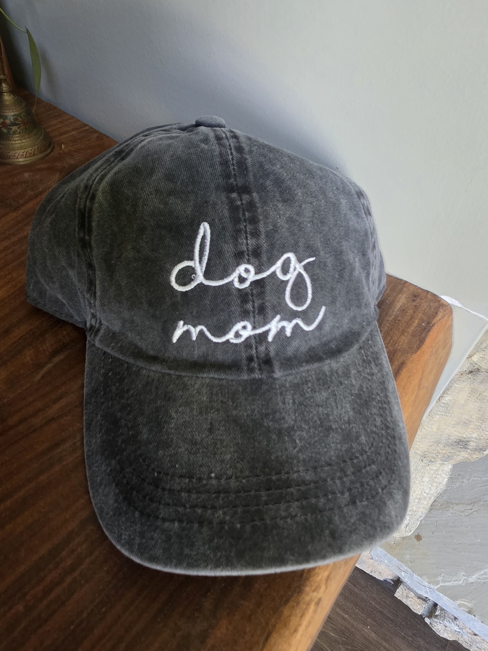 'Dog Mom' Washed Charcoal Gray Baseball Cap